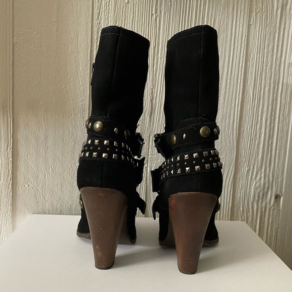 Steve Madden Black Studded Suede Rustik Boots with Chunky Block Heel Size 8.5M - Picture 7 of 16